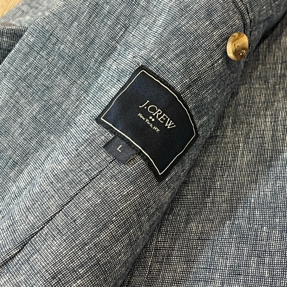 J. Crew Size L Linen Cotton Blend Blue Crosshatch Mainline 2 Button Sport Coat